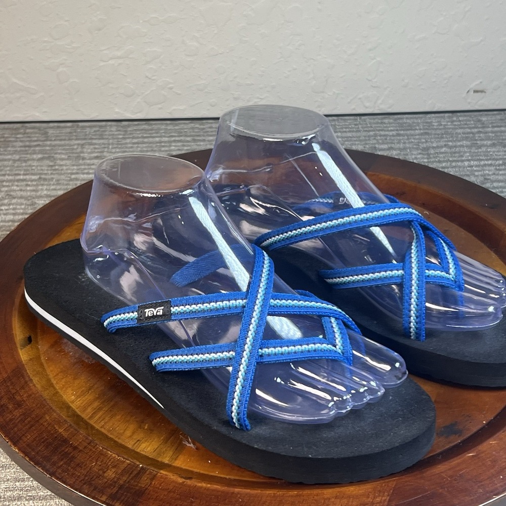 Teva Sandals Womens 10 Olowahu Slide Blue Slip On Open Toe Casual Flats 6840